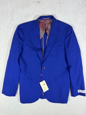 NWT Byron British Style 36R Electric Blue Single-Breasted Sport Coat Wool Blend